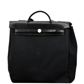 HERMES Herbag Canvas Leather Shoulder Bag Black