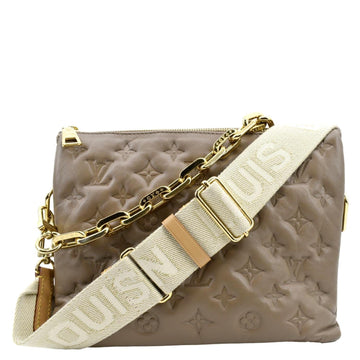 LOUIS VUITTON Coussin MM Monogram Embossed Shoulder Bag Taupe