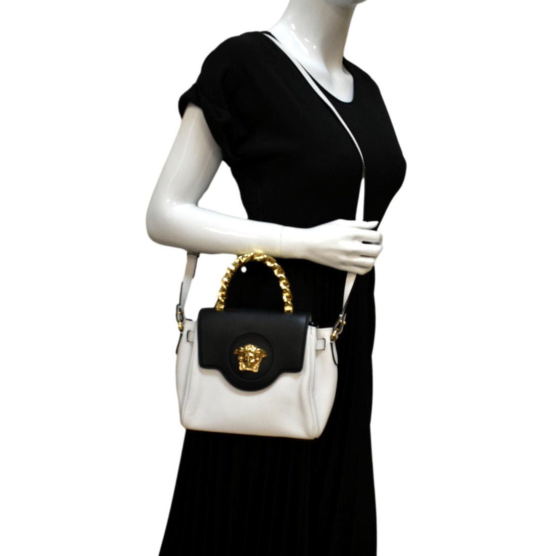 VERSACE La Medusa Leather Top Handle Shoulder Bag White