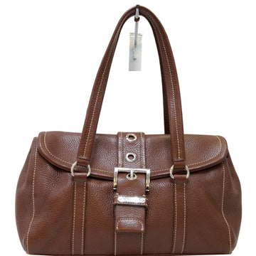 PRADA Brown Leather Grommet Shoulder Bag