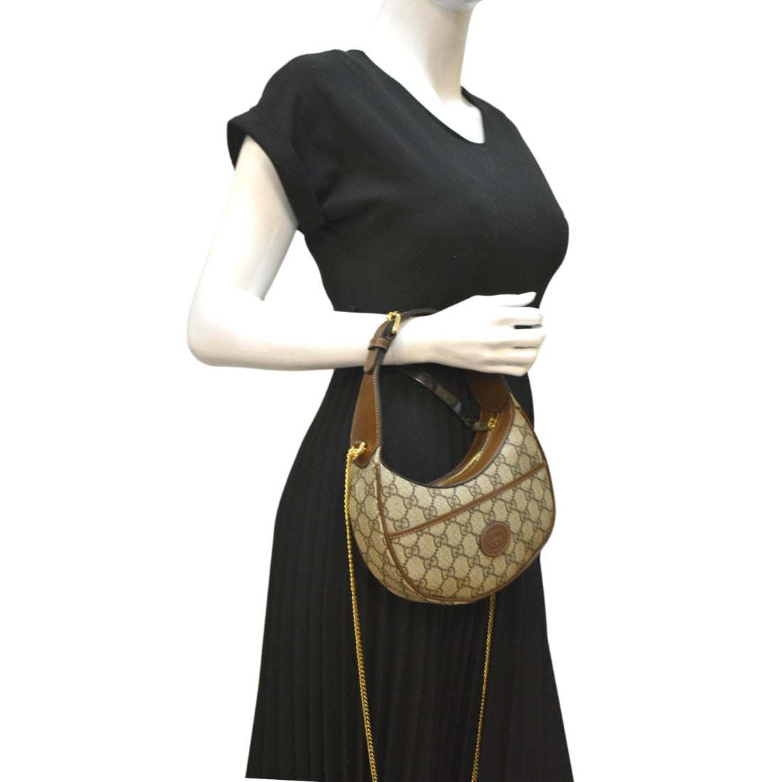 GUCCI Half Moon Mini GG Supreme Canvas Crossbody Bag Beige 726843