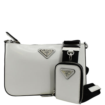 PRADA Brushed Leather Shoulder Bag White
