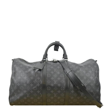 LOUIS VUITTON Keepall 55 Bandouliere Monogram Eclipse Travel Bag Black