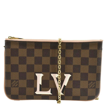 LOUIS VUITTON Double Zip Pochette Damier Ebene Crossbody Bag Rose Ballerine