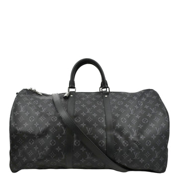 LOUIS VUITTON Keepall 55 Bandouliere Monogram Eclipse Travel Bag Black