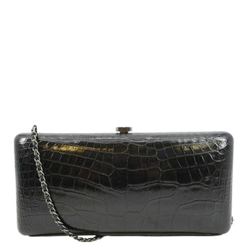 CHANEL Chain Alligator Leather Clutch Bag Black