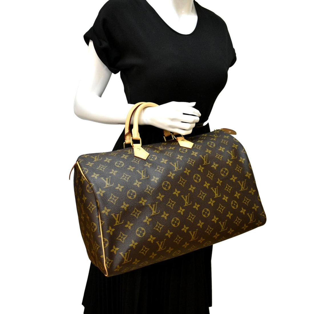 LOUIS VUITTON Speedy 40 Monogram Canvas Satchel Bag Brown