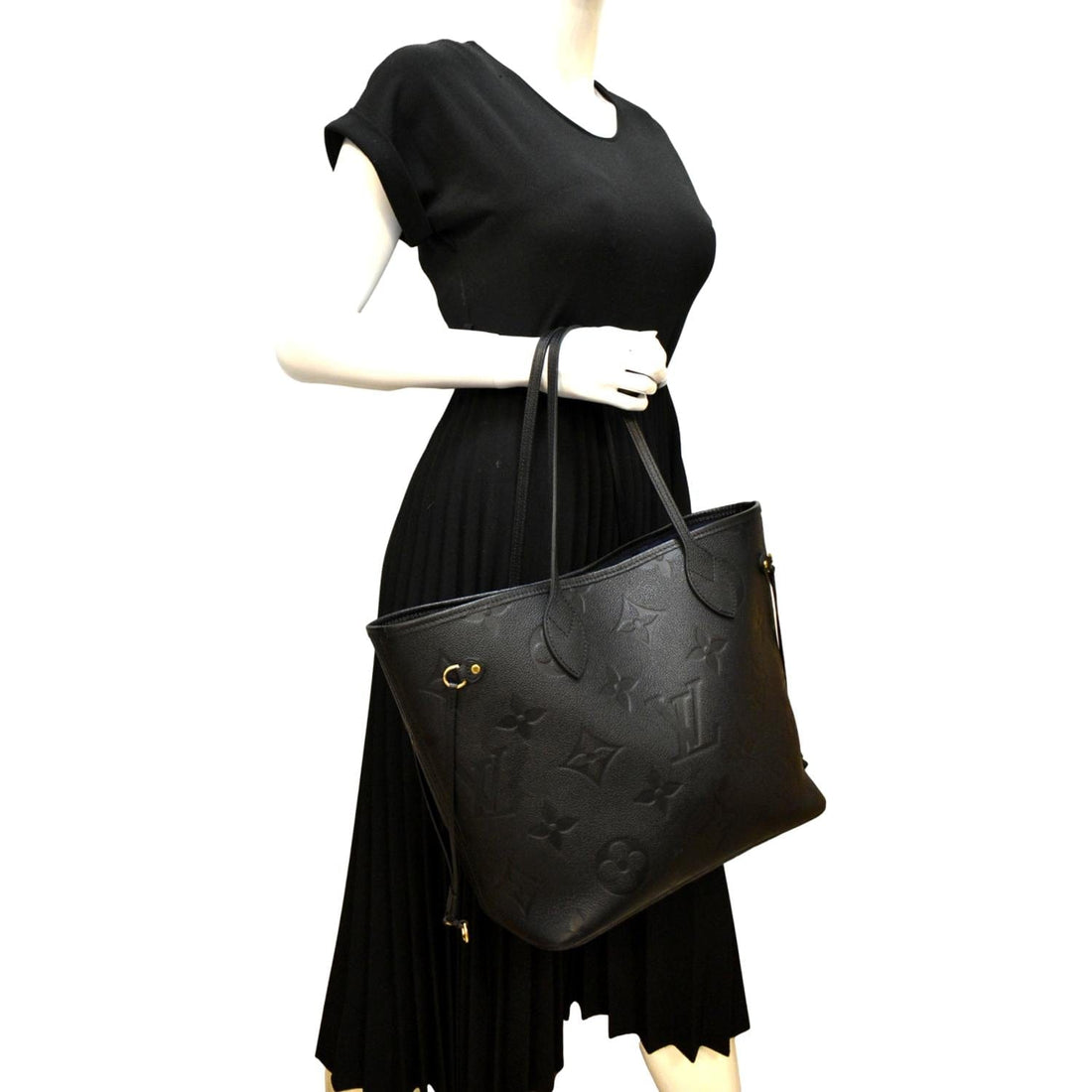 LOUIS VUITTON Neverfull MM Monogram Empreinte Leather Tote Bag Black