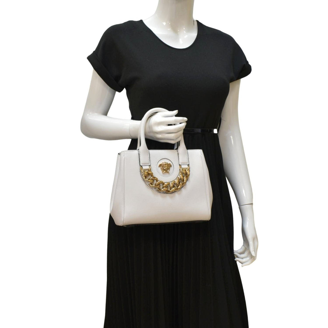 VERSACE La Medusa Leather Top Handle Shoulder Bag White