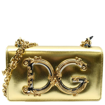 DOLCE & GABBANA DG Girl  Leather Crossbody Bag Metallic Gold