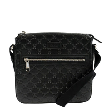 GUCCI GG Signature Leather Messenger Bag Black 406410