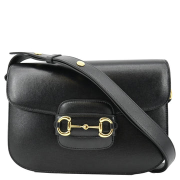 GUCCI Horsebit 1955 Small Leather Shoulder Bag Black 602204
