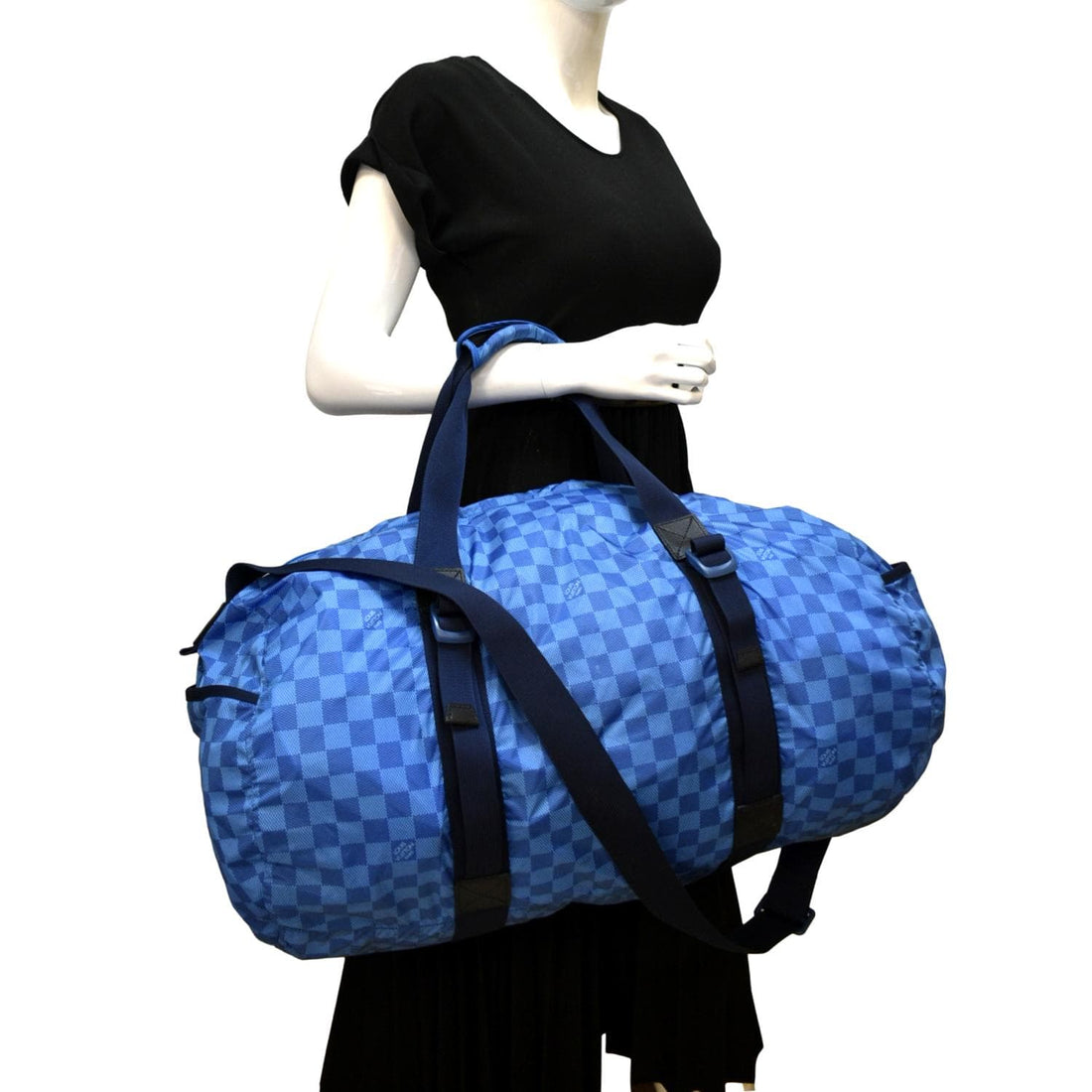 LOUIS VUITTON  Keepall 50 Adventure Practical Nylon Damier Masai Duffle Travel Bag Blue - Final Sale