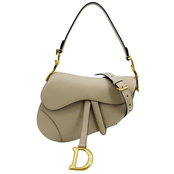 CHRISTIAN DIOR Saddle Grained  Leather Shoulder Bag Beige