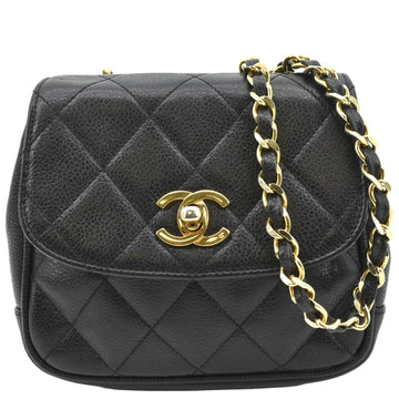 CHANEL Round Flap  Quilted Caviar Leather Crossbody Bag Black