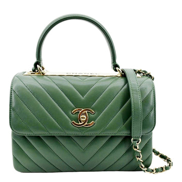 CHANEL Trendy CC Chevron Top Handle Flap Shoulder Bag Green