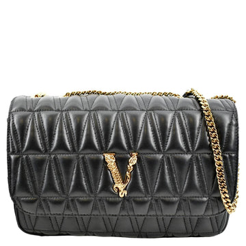 VERSACE Virtus Flap  Leather Crossbody Bag Black