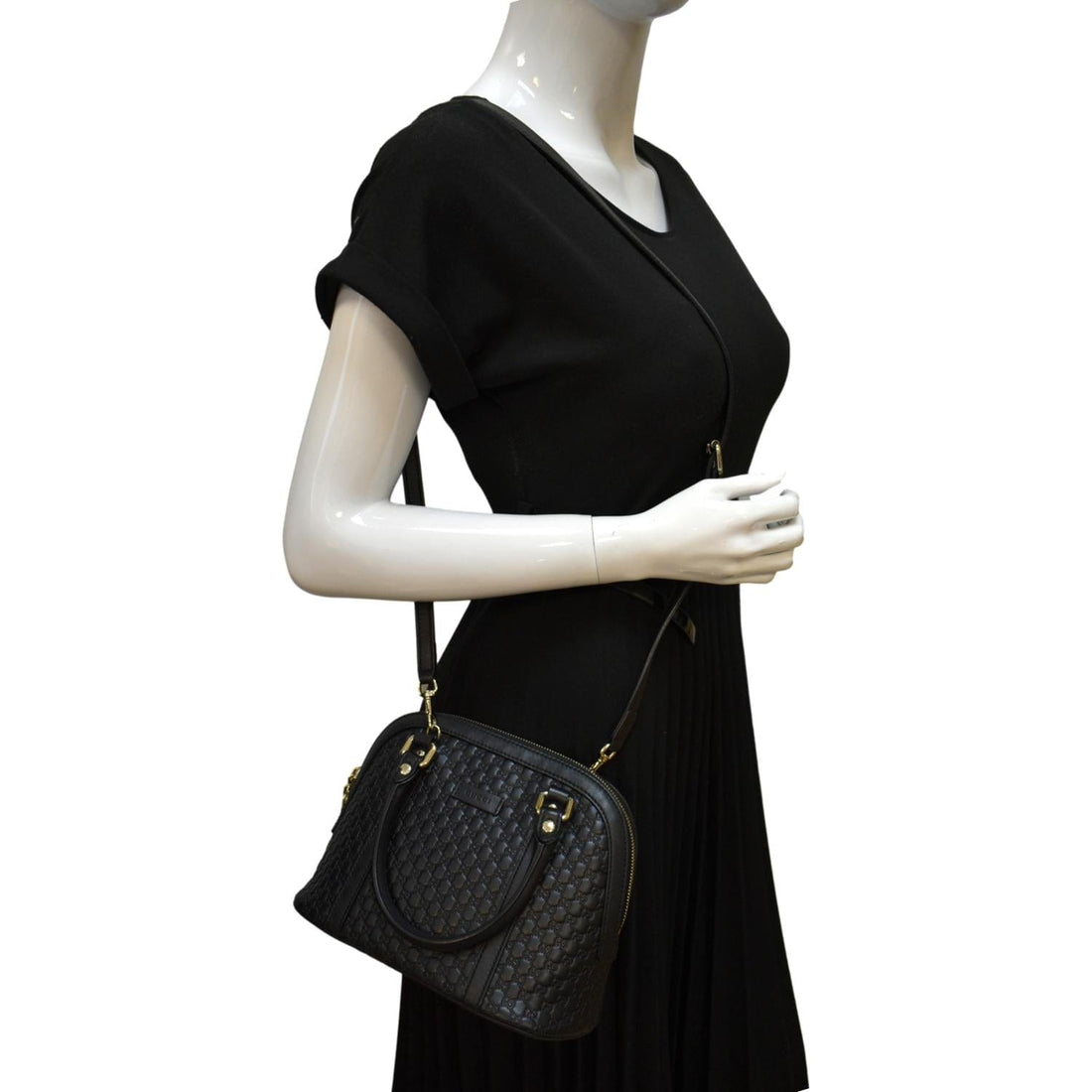 GUCCI Mini Dome Leather Crossbody Bag Black 449654