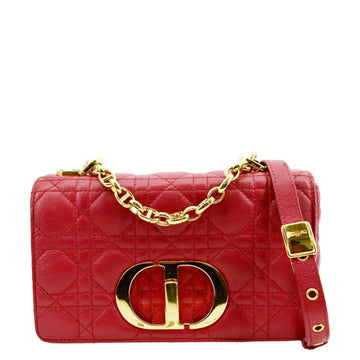 CHRISTIAN DIOR Caro Cannage  Leather Shoulder Bag Red