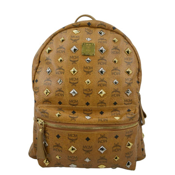 MCM Stark Studded Visetos Canvas Backpack Cognac