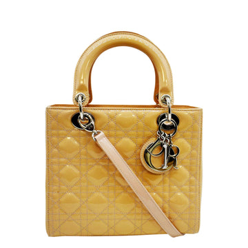CHRISTIAN DIOR Medium Lady Dior Cannage  Leather Shoulder Bag Yellow