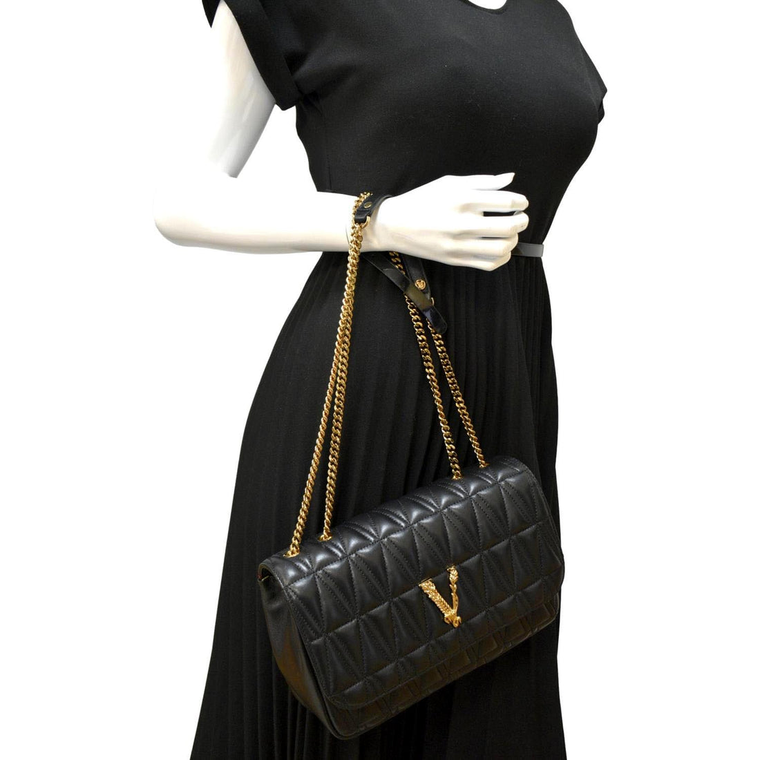 VERSACE Virtus Flap  Leather Crossbody Bag Black
