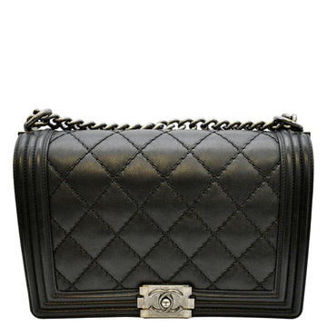 CHANEL Wild Stitch Boy Quilted  Leather Shoulder Bag Black