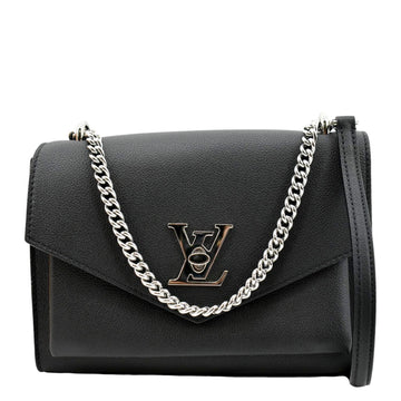 LOUIS VUITTON Mylockme Chain  Leather Chain Shoulder Bag Black
