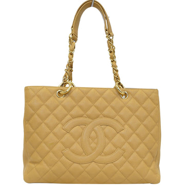 CHANEL Beige Caviar Leather Leather Shopping Tote Bag