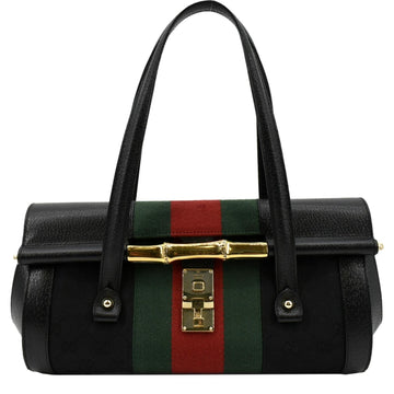GUCCI Bamboo Bullet  Leather Satchel Bag Black 131496