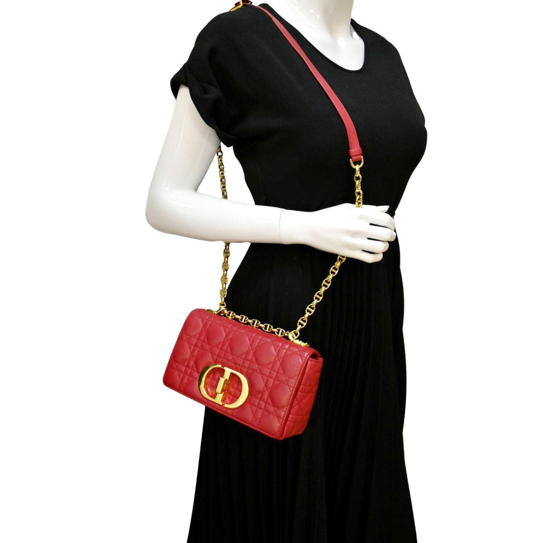 CHRISTIAN DIOR Caro Cannage  Leather Shoulder Bag Red