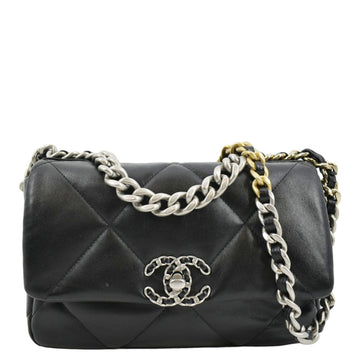 CHANEL 19 Small Flap Quilted  Leather Shoulder Bag Black