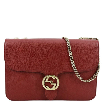 GUCCI Interlocking GG  Leather Crossbody Bag Red 510303
