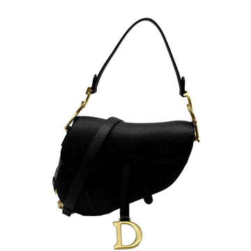 CHRISTIAN DIOR Saddle Grained  Leather Satchel Shoulder Bag Black