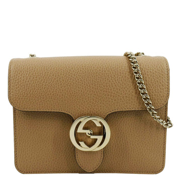 GUCCI Interlocking G  Leather Shoulder Bag Beige 510304