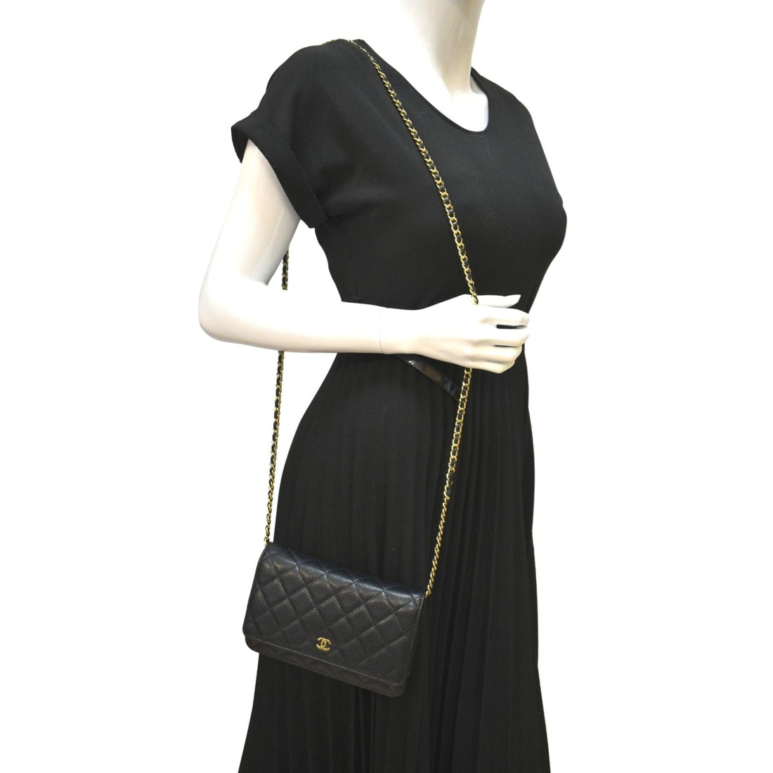 CHANEL Boy Woc Caviar Leather Wallet On Chain Clutch Bag Black