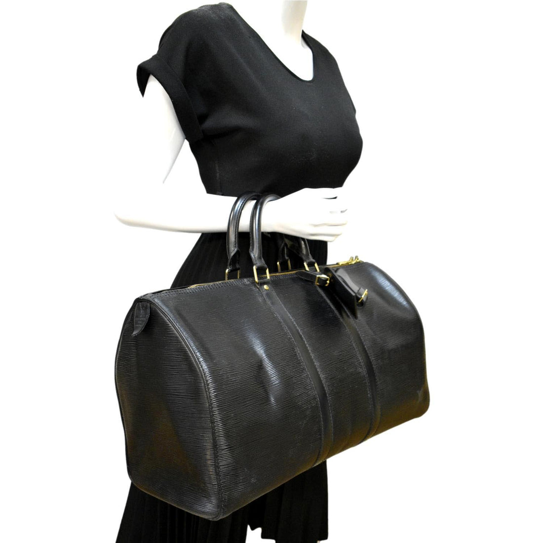 LOUIS VUITTON Keepall 45 Epi Leather Travel Bag Black