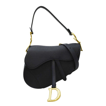 CHRISTIAN DIOR Saddle Grained  Leather Satchel Shoulder Bag Navy Blue