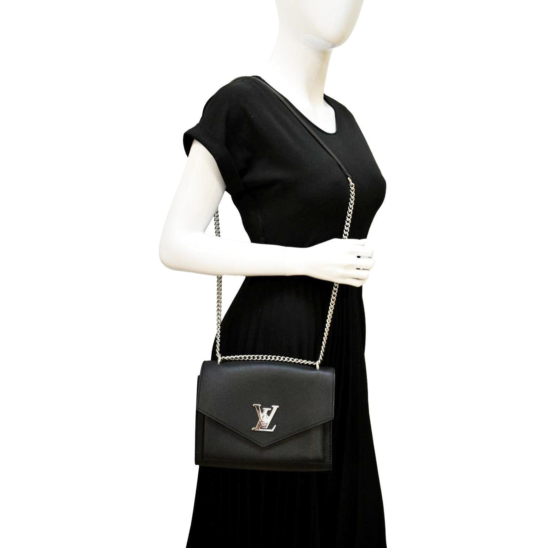 LOUIS VUITTON Mylockme Chain  Leather Chain Shoulder Bag Black