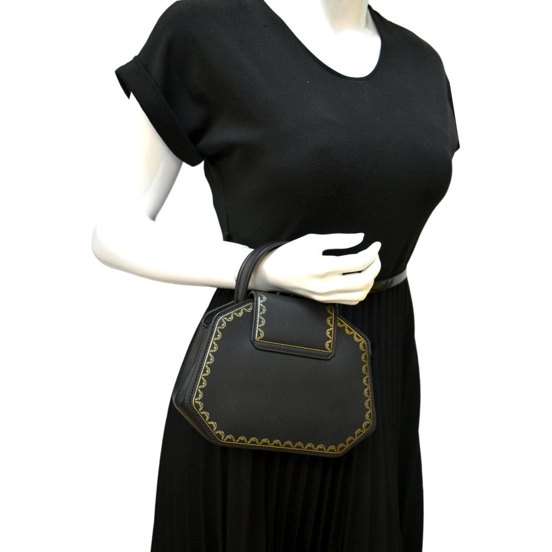 CARTIER Guirlande Mini  Leather Top Handle Satchel Bag Black