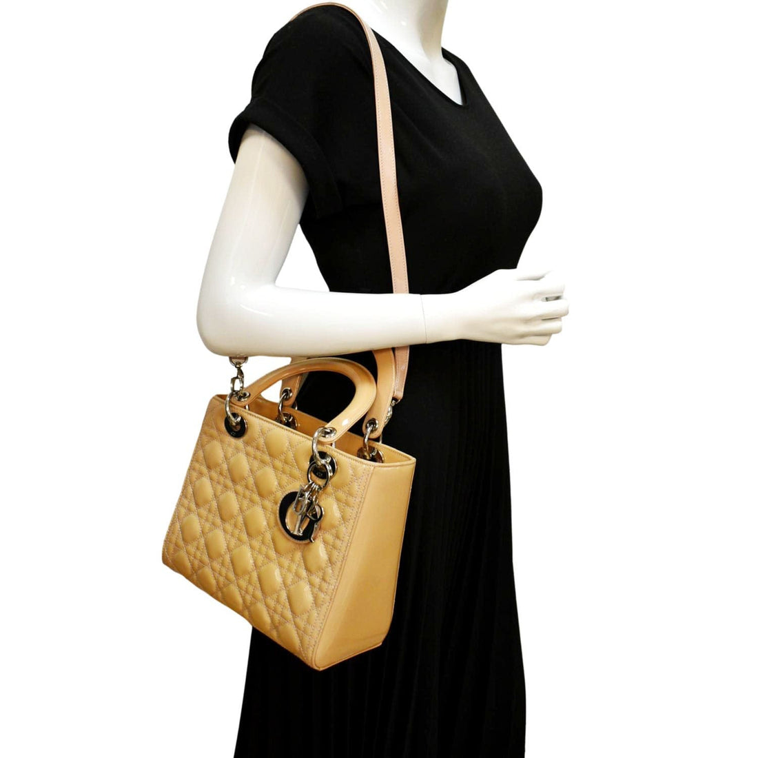 CHRISTIAN DIOR Medium Lady Dior Cannage  Leather Shoulder Bag Yellow