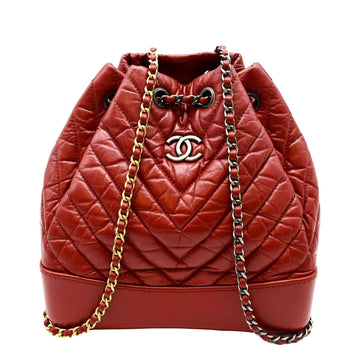 CHANEL Gabrielle Chevron Aged  Leather Backpack Bag Red