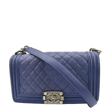 CHANEL Boy Flap  Leather Crossbody Bag Blue