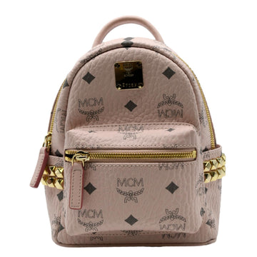 MCM Stark Bebe Boo Studded Mini Visetos Logo Leather Backpack Bag Pink