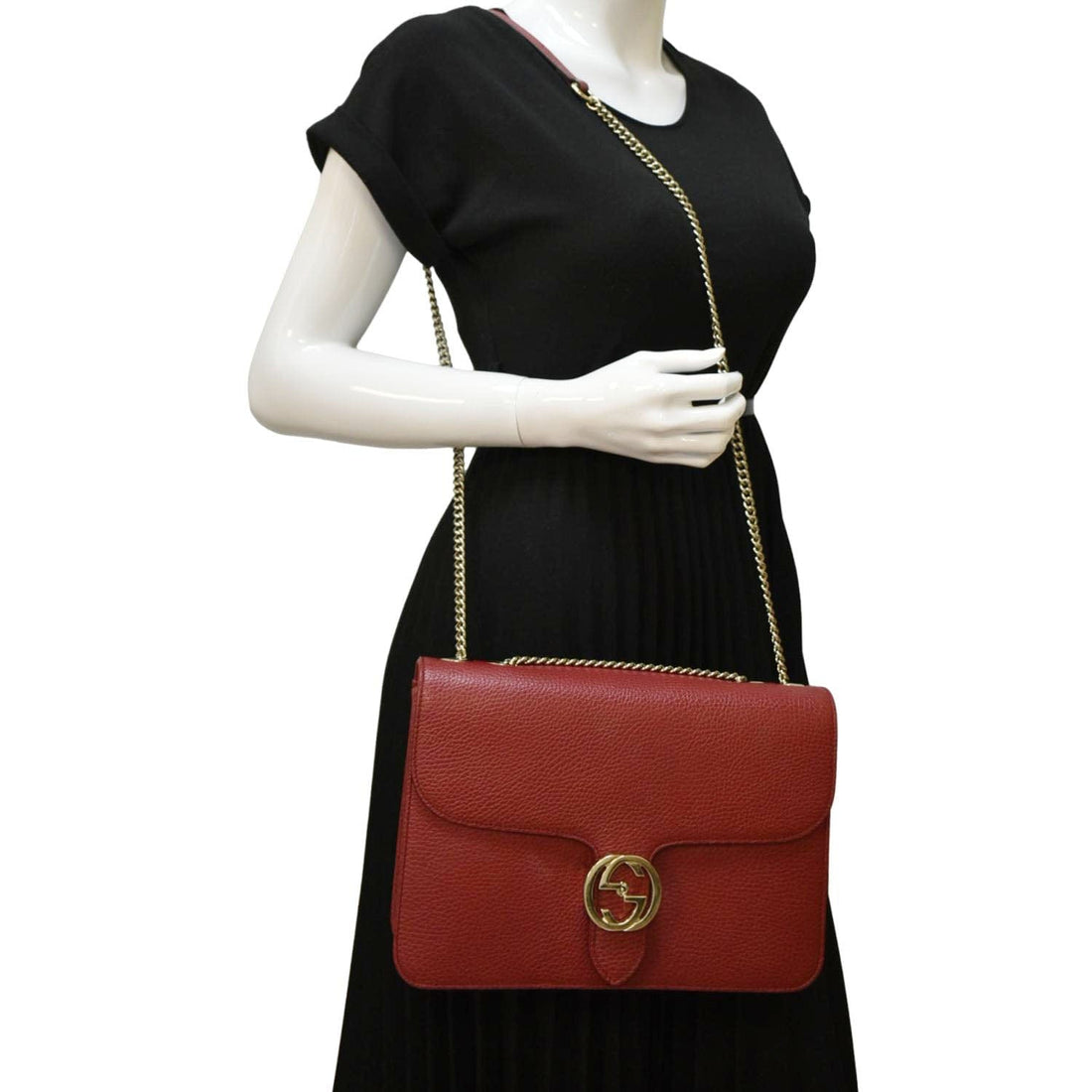 GUCCI Interlocking GG  Leather Crossbody Bag Red 510303