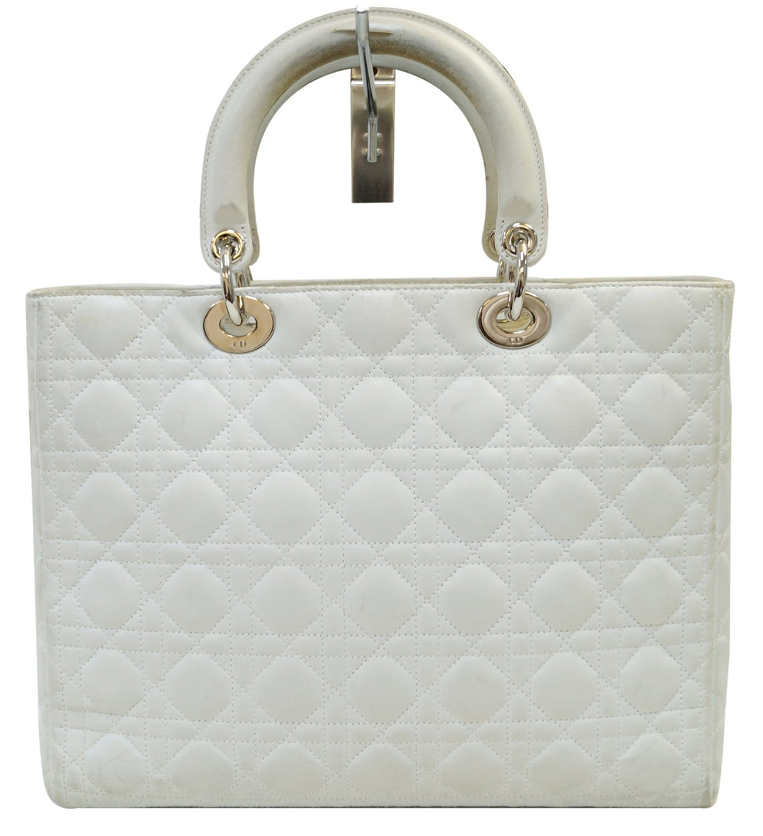 CHRISTIAN DIOR White  Leather Large Lady Dior Shoulder Bag - FINAL CALL