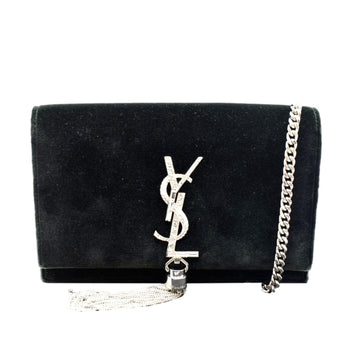 YVES SAINT LAURENT Crystal Kate Medium Tassel Velvet Crossbody Bag Dark Green