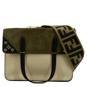 FENDI Flip Mini FF Motif  Leather Crossbody Bag Green