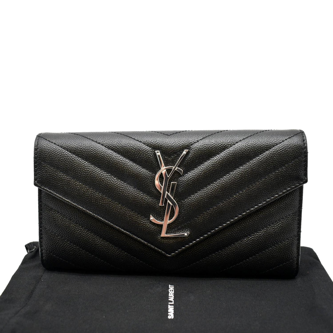 YVES SAINT LAURENT Monogram Grain De Poudre Leather Wallet Black