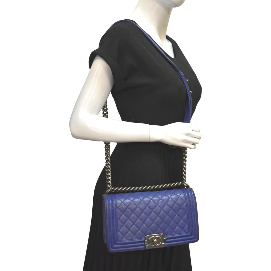 CHANEL Boy Flap  Leather Crossbody Bag Blue
